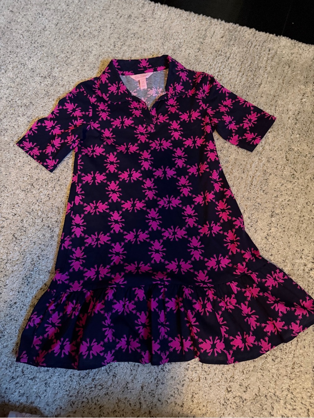 HTF Lilly Pulitzer polina polo Dress girls get hoppy frog print EEUC 6-7